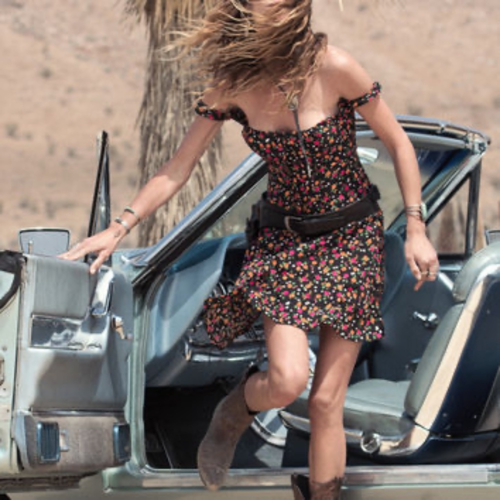 Spell ‘Rambling Rose’ floral mini dress, black, S / XS